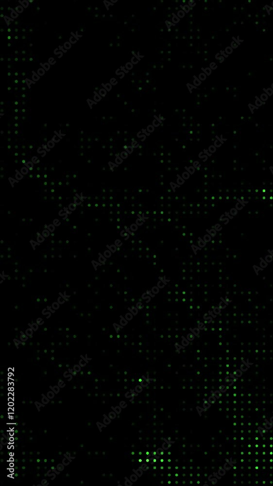 Aufkleber vertical animation with green dots forming a grid pattern on a black background.