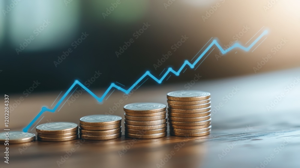 Aufkleber stacks of coins with increasing height symbolize growing investment returns, illustrating a positive