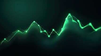 Abstract digital wave pattern depicted in luminous green tones on a dark background.