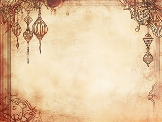 Fototapeta premium Ornate Lanterns on Antique Parchment Background