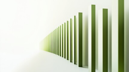 Abstract green bars creating a perspective illusion on a bright background.