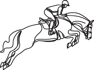 Line Drawing of Horse Rider Jumping - Vector Equestrian Art