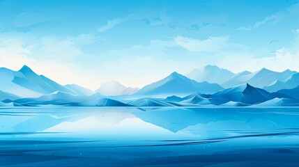 Fototapeta premium Mythical Winter Wonderland: Icy Blue Landscape with Tranquil Lake and Majestic Mountains under Dusky Skies