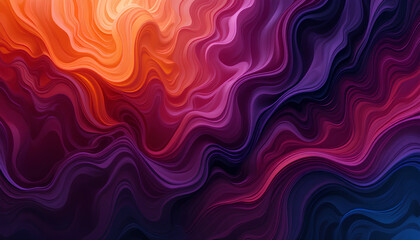 Abstract Wavy Pattern, A bright abstract background featuring a captivating interplay of swirling wavy lines in shades of purple, pink, orange and blue.