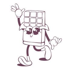 Retro groovy line art mascot, funky 70s character