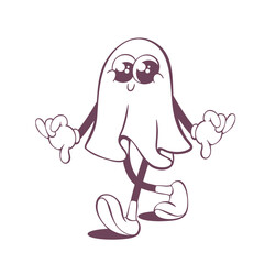 Retro groovy line art mascot, funky 70s character