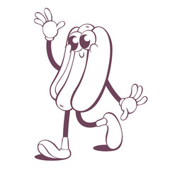 Retro groovy hot-god line art mascot, funky 70s character