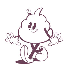 Retro groovy poop line art mascot, funky 70s character