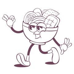 Retro groovy line art mascot, funky 70s character