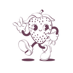 Retro groovy line art mascot, funky 70s character