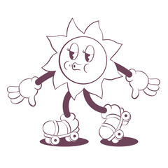 Retro groovy line art mascot, funky 70s character