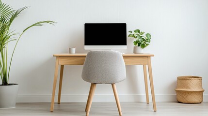 Home office setup modern workspace interior design minimalist environment front view productivity concept