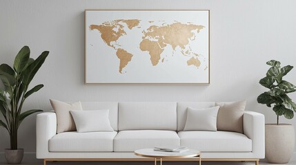 Modern living room with world map art contemporary design indoor environment aesthetic appeal