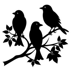 Birds on Branch Black silhouette