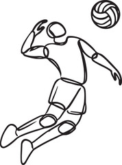 Elegant Volleyball Player Spike - Line Drawing Vector Illustration