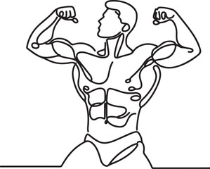 Minimal Vector Art of Bodybuilder in Power Pose - Line Drawing