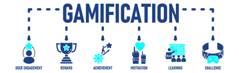 Gamification banner web icon vector illustration concept with icon of user engagement, reward, achievement, motivation, learning, and challenge