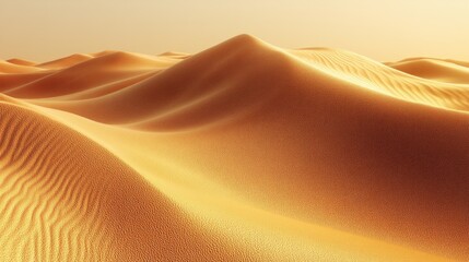 Golden desert dunes under warm sunset light with rippling sand patterns