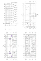 Vector architectural projects of a multistory building floor plan