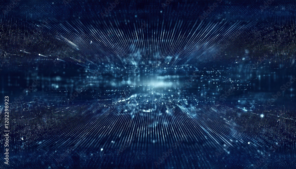 Poster futuristic digital network horizon with abstract glowing grid and data flow for technology, science, and innovation concepts