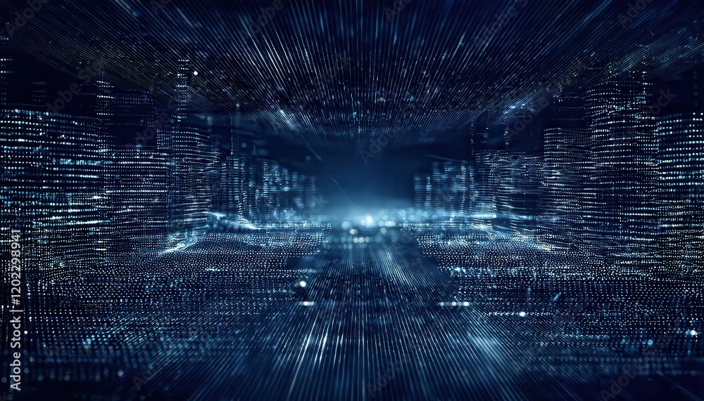 Poster futuristic digital network horizon with abstract glowing grid and data flow for technology, science,