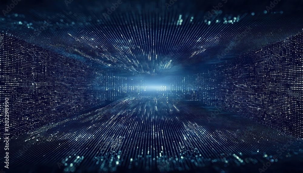 Poster futuristic digital network horizon with abstract glowing grid and data flow for technology, science, and innovation concepts