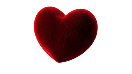Obraz premium Velvety red heart in 3D, smooth fabric-like textures and soft reflections on clean transparentbackdrop