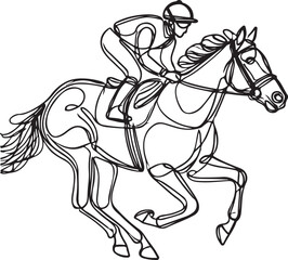 Jockey and Horse Galloping in a Race – Minimalist Line Drawing Vector