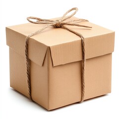 A neatly wrapped brown cardboard box tied with twine, ideal for various uses such as gift packaging, shipping supplies, or storage solutions in home organization