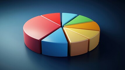 Obraz premium Colorful pie chart on a dark background representing data analysis.