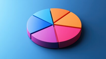 Fototapeta premium Colorful pie chart on a blue background representing data visualization.