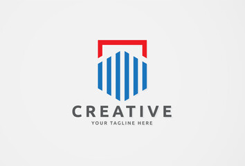 Shield Logo Element. Simple Logotype Concept. Aligned Lines form a hexagon shape for Protection, security, safety, defense, guard Symbol. Vector Graphic Icon Template. Modern Technology Identity Sign.