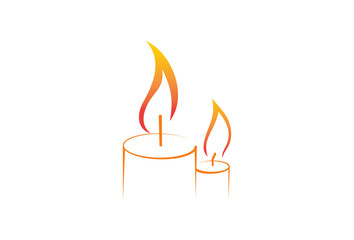 Candle Icon Logo Template. Burned Outline wax. Drawn Line art Logotype Concept for Candlelight, decoration, religious, religion, relaxation, meditation, spirituality, birthday. fire flame sign symbol.