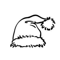 Santa hat hand drawn isolated object for holiday design, Doodle Christmas hat black vector sketch