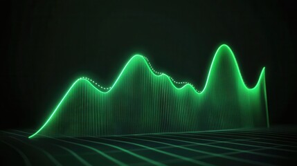 Fototapeta premium Dynamic green wave graph representing data trends and analytics in a digital space.