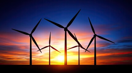 Wind turbines at sunset renewable energy nature landscape vibrant sky scenic view sustainable future