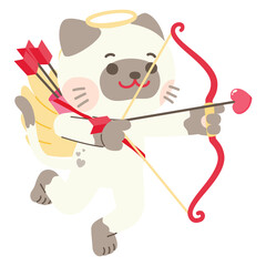 Obraz premium White Cute Cat Character in Valentine's Day With Love Sweet Elements Decoration