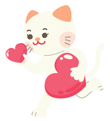 White Cute Cat Character in Valentine's Day With Love Sweet Elements Decoration