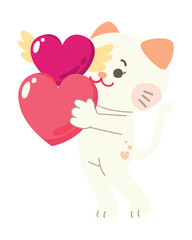 Cute Cat Character Holding Heart in Valentine's Day With Love Sweet Elements Decoration