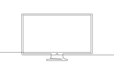Computer monitor or TV screen continuous one line drawing clear design, Black and white vector minimalistic linear illustration, Blank digital display line art mockup