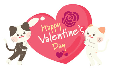 Cute Cat Couple Character in Valentine's Day With Love Sweet Elements Decoration