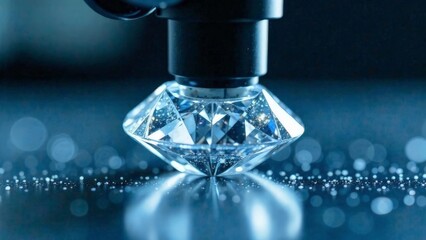 A diamond under a microscope in a jeweler's workshop.