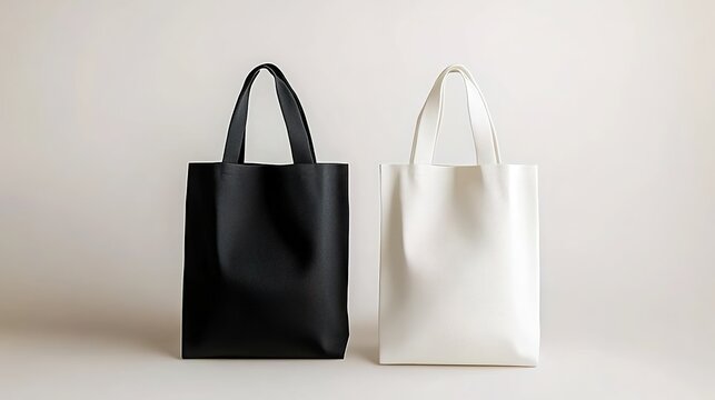 Black and white tote bag mockup on a light background