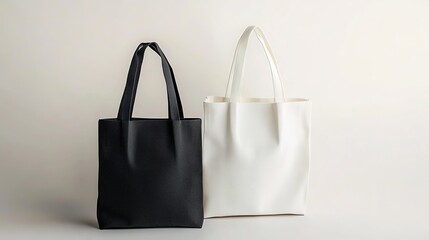 Black and white tote bag mockup on a light background
