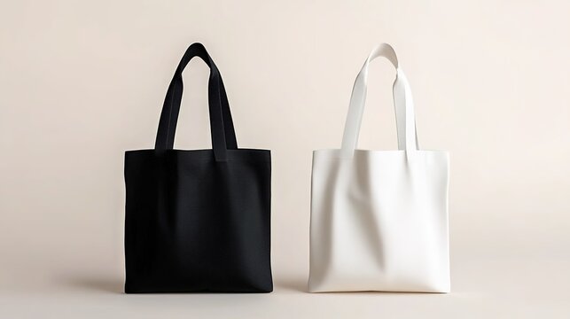 Black and white tote bag mockup on a light background