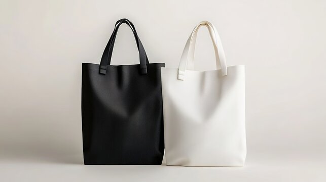 Black and white tote bag mockup on a light background
