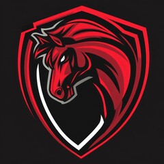 Red horse head in a shield, graphic design for gaming, sports, or any team logo