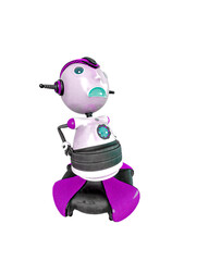 float robot is looking up and waiting on white background in side view