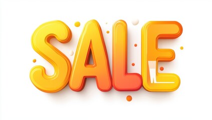 "SALE" in an orange-yellow color, on a white background, in a 3D cartoon style, a clipart design vector illustration, digital art graphic design.