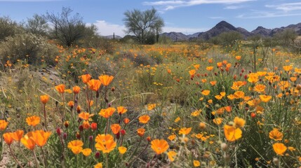 Wildflowers Blooming Across Rocky Terrain in Bright Daylight
